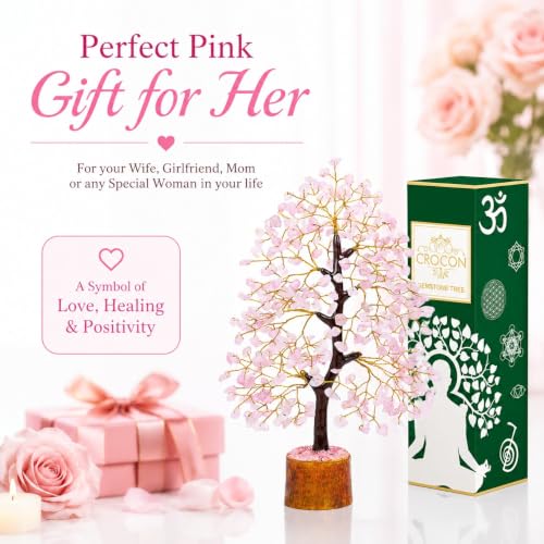 Image of Crocon Rose Quartz Crystals Tree 10-12 inch Birthday Gifts for Women & Men
