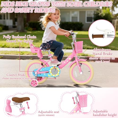 Image of Glaf Girls Bike Bicycle for 2-12 Years Old 12 14 16 20 inch Kids Toddler Bike with Training Wheels and Basket,Doll Seat, Kids Bike Bicycle for Gift