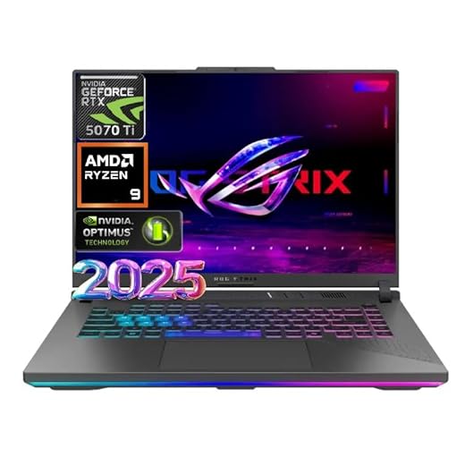 Asus Laptop para jogos ROG Strix G16 2025, tela FHD 165Hz de 16 polegadas, AMD Ryzen 9 8940HX de 16 núcleos, RTX 5070 Ti, 16 GB de RAM, SSD de 1 TB, cinza Eclipse