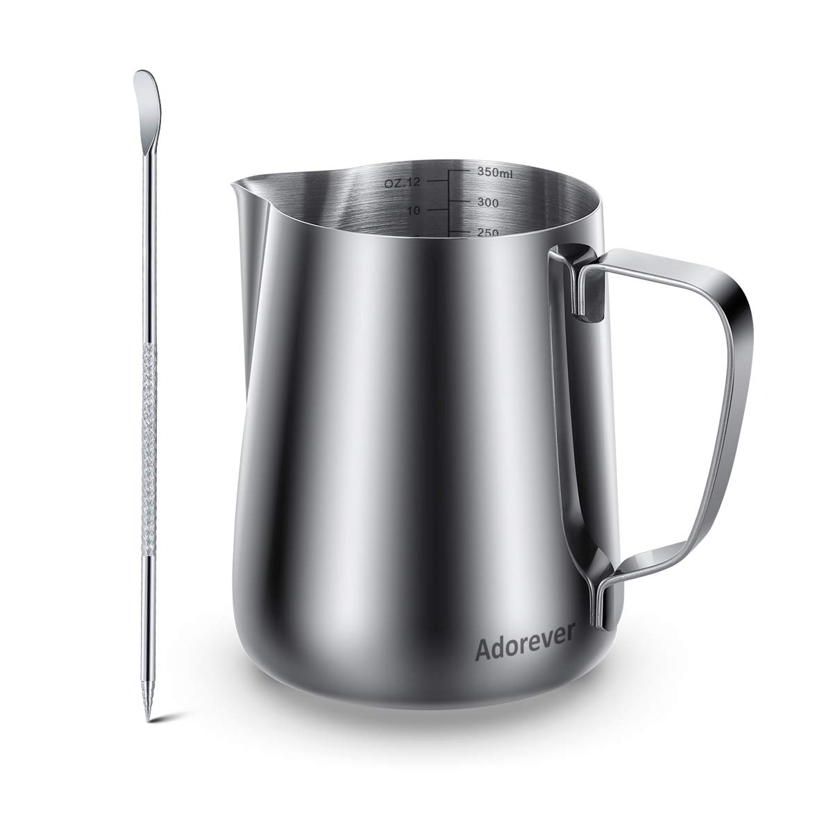 Milk Frothing Pitcher, Thicker Version 350ml 12oz Steaming Pitchers Stainless Steel Milk Coffee Cappuccino Latte Art Barista Steam Pitchers Milk Jug Cup with Decorating Pen
