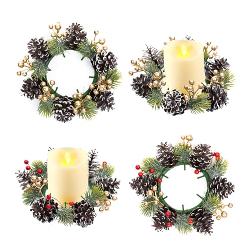 ZYOOO Weihnachtskerzen Ringe,4 Stück Adventskranz mit künstlichen...