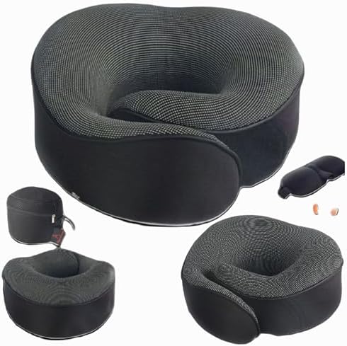 2 Coussins De Voyage En U Avec Micro-billes - Soutien Nuque Avion/Voiture, Noir