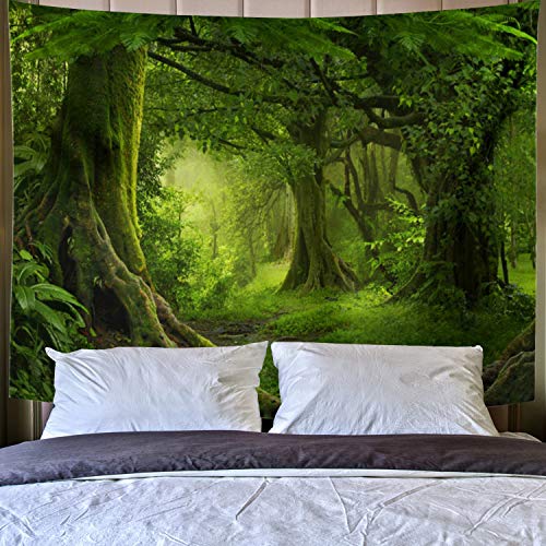 Lahasbja Virgin Forest Tapestry Green Tree In Misty Forest Tapestry Wall Hanging Nature Scenery Wall Tapestry Decor For Living Room Bedroom (Xl/70.8"×92.5", Green Trees) #TOP2