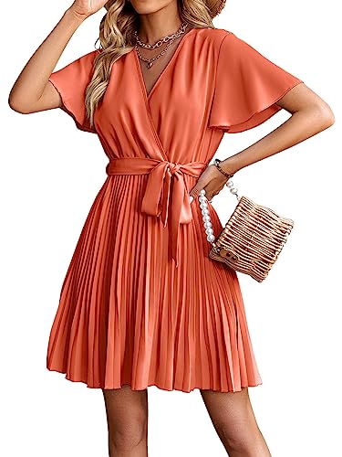 MODERUSH Damen Sommer chiffonkleid Casual Plissee Midi Kleid V-Ausschnitt...