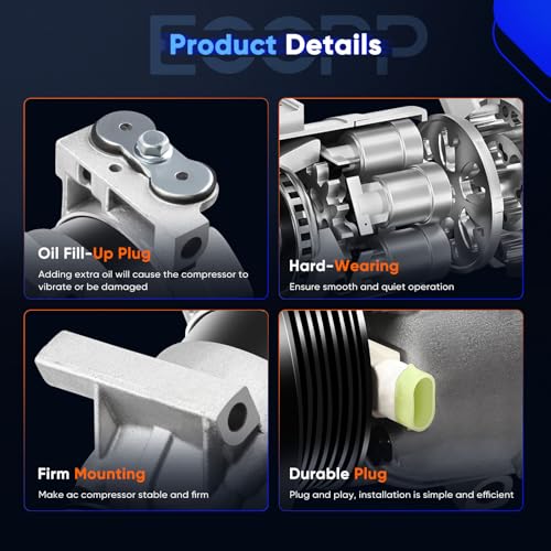 Image of ECCPP AC Compressor 2002-2003 for Chevrolet Impala 3.4L 1996-2003 for Pontiac Grand Prix 3.1L