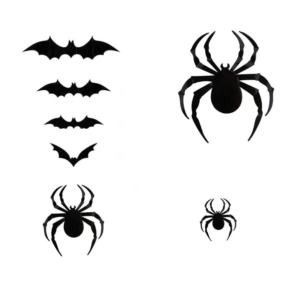 CTRLZS Bat Halloween Decoration 3D Sticker Housing Decoration 120 Bats & 24 Spiders Have Foam Tape