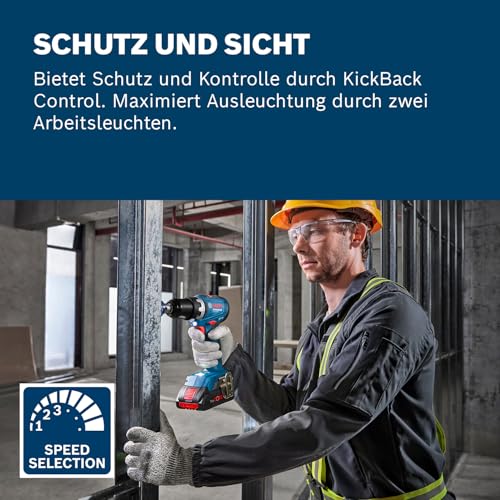 Bosch Professional 18V System Akku-Bohrschrauber GSR 18V-65 (bürstenloser Motor, Kopflänge 166, inkl. 2x Akku GBA 18V 5.0Ah, Ladegerät GAL 18V-40, L-BOXX) 4