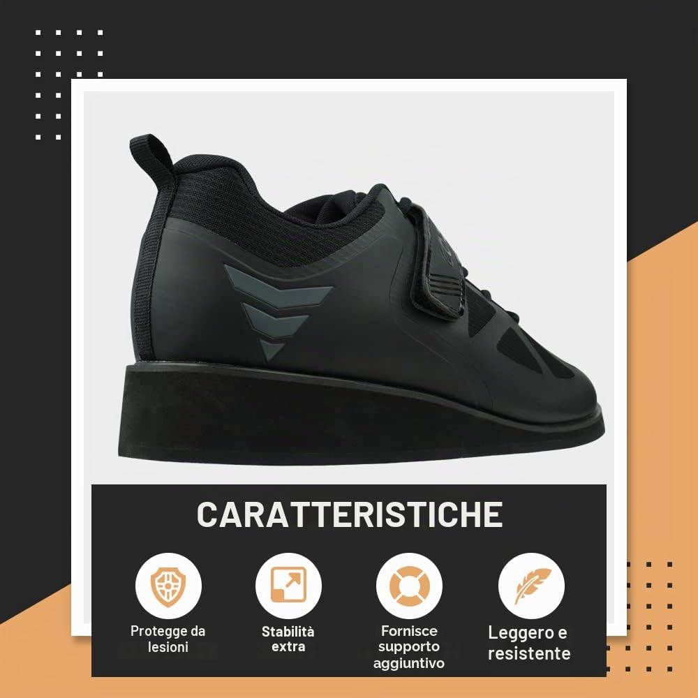 CORE Scarpe Sollevamento Pesi, Scarpe per Squat e Esercizi con Pesi Palestra, Calzature Olimpiche Powerlifting con Cinturino, Crossfit, Tacco 3,2cm