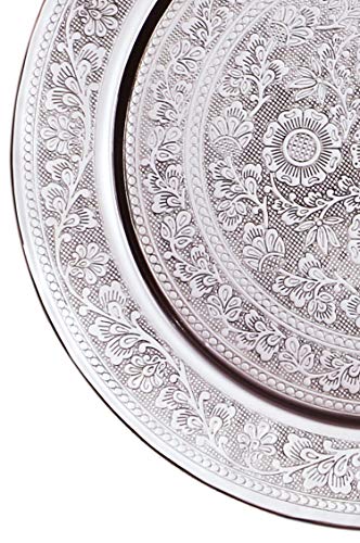 Orientalisches rundes Tablett aus Messing AFAF Silber 30cm groß | Marokkanisches Teetablett Silberfarbig | Orient… – Bild 4