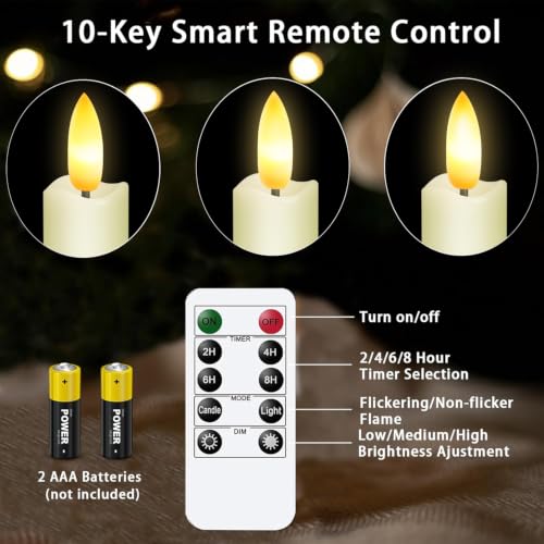 Image of Upgraded Real Wax LED Flameless Taper Candles with Remote, 8 Inch Ivory Candlesticks Battery Operated 3D Flickering - 8 inch Realistic Fake Candle Sticks for Home /Wedding /Fireplace Xmas Decor