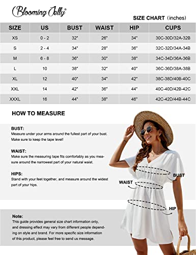 Blooming Jelly Women's Swimwear Cover Ups V Neck Elastic Waisted Bathing Suit Cover Ups Beach Swimsuit Cover Up Dress(X-Large, White) #TOP5
