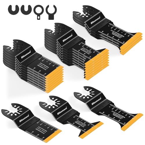 Bionso 20PCS Titanium Oscillating Tool Blade Cuts Metal and Wood, Sharp and Durable Multitool Blades, Multi Tool Blades Kits, Oscillating Saw Blades Fit Dewalt Milwaukee Ryobi Makita
