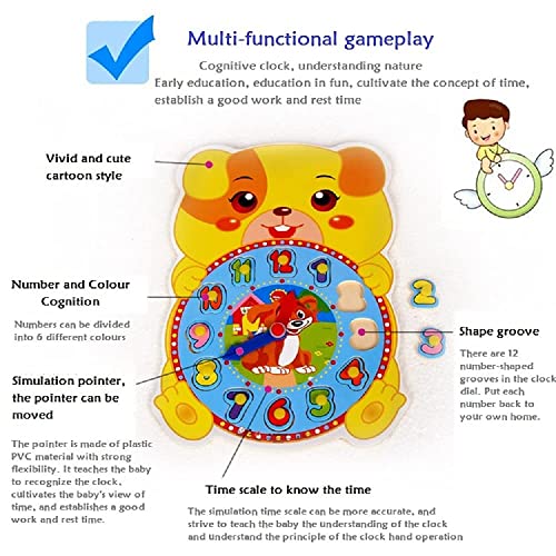 Image of PLUSPOINT Wooden Rainbow Clock Puzzle Toy for Kids Learning Time Numbers Colors Early Education Montessori Educational Toy Gift for Kids