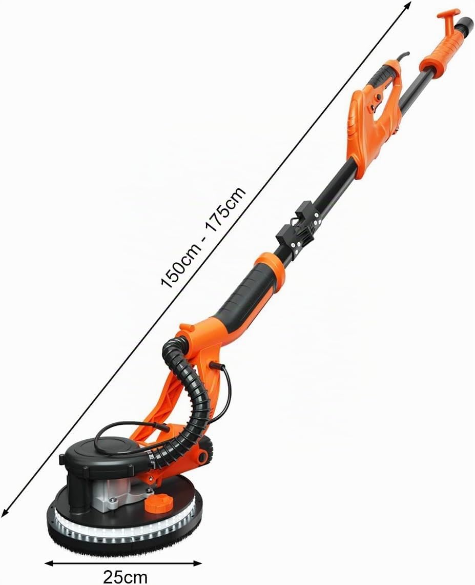 GOPLUS Lijadora de techo 750w, 800-1750 rpm, Ø250mm, lijadora de pared con sistema de aspiración de polvo y mango telescópico, lijadora para tabiquería seca incl. luces LED y 12 discos lijadores