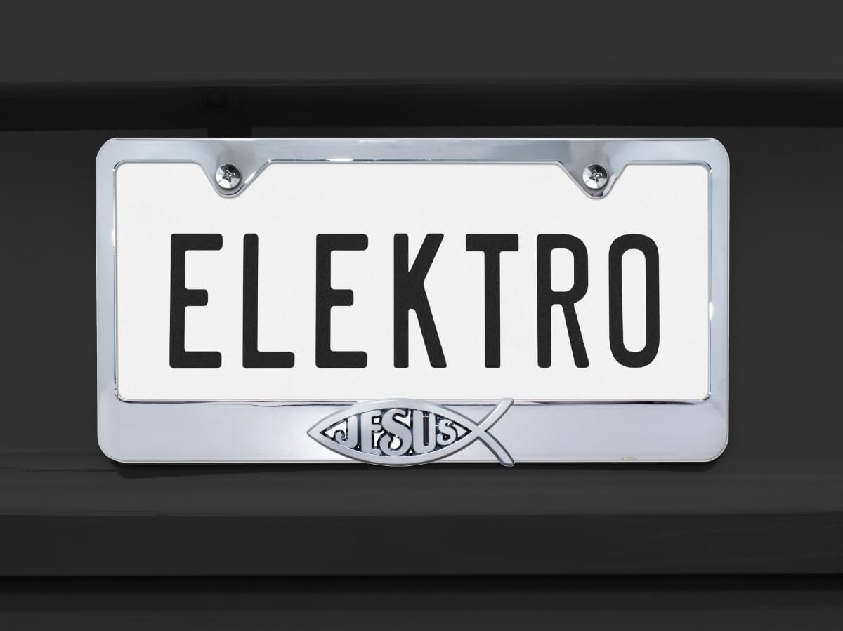 Elektroplate – Christian Jesus Fish Ichthys on Chrome All-Metal Standard Size Premium 3D License Plate Frame Tag Holder for Cars/SUVs/Trucks Weather-Proof Automotive Accessory