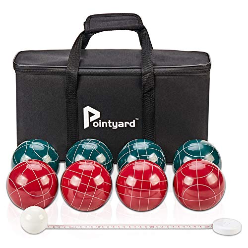 Pointyard Bocce Ball Set, Regulation 100mm Bocci Ball Sets with 8 Resin Bocce Balls,1 Pallino,NylonÂ Carrying Bag,Measuring Tape - Family Bocce Game for Outdoor/Yard/Lawn/Beach/Park (Red & Green)