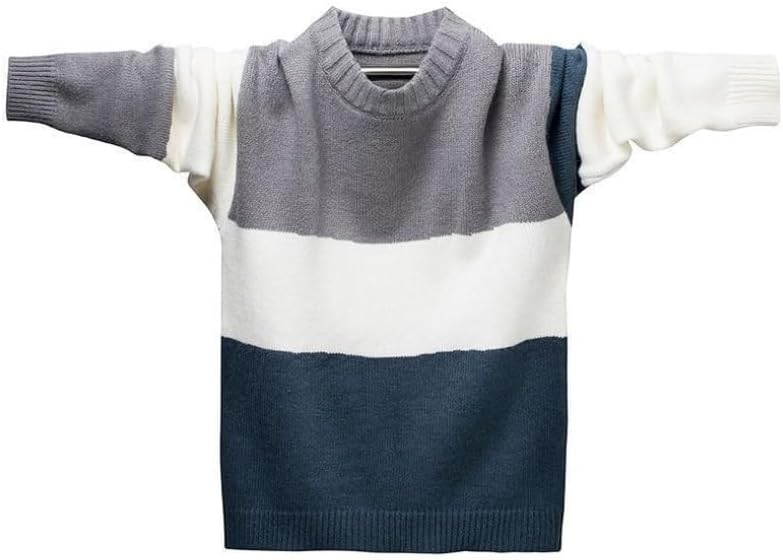 Men's Winter Color Blocking Knitted Round Neck Sweater Casual Oversized Loose Sweaters Gray