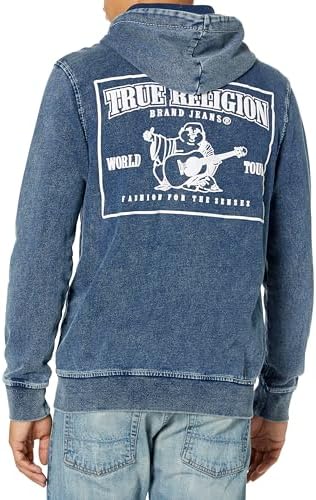 True Religion Big-T Zip Up Logo Hoody, Indigo Blue, Small at