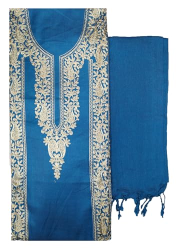 Soul Essence Womens Woollen Kashmiri Embroidery Salwar Suit Material (vch15082, Blue, Unstiched)