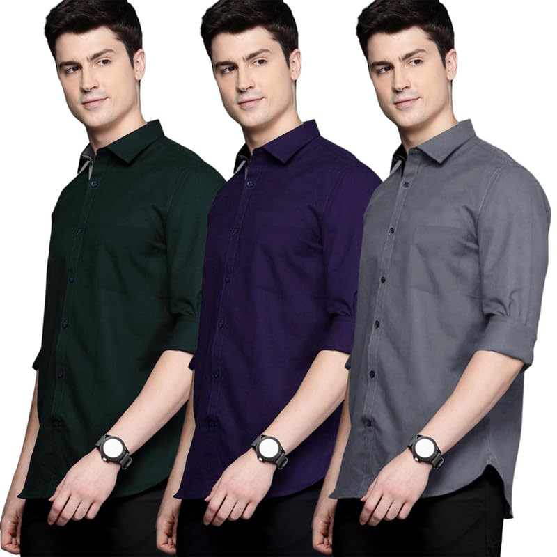 Image of Pinkmint Men's Solid Shirt | Soft Cotton Blend | Casual Shirt | Plain | Full Sleeve - Regular Fit (Combo | Available in Plus Size and Combo Pack of 3)