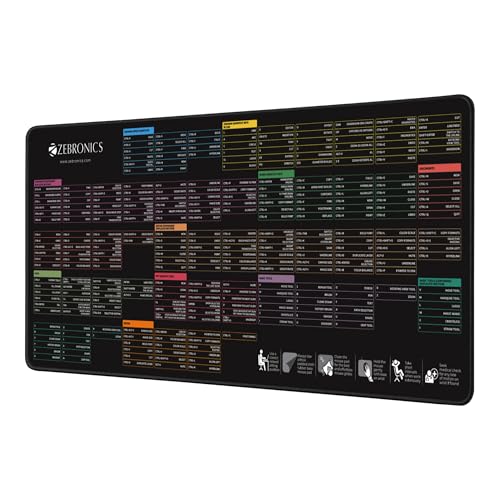 Zebronics Mouse Pad, 80 x 30 x 0.2 cm Extended Size, Ultra-Smooth Glide, Anti-Slip Rubber Base, Anti-Fray Edges, Durable Build, Comfortable Surface (MSP XL, Shortcut Key)