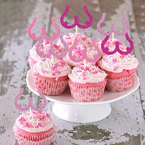 24 Pcs Breast Cancer Awareness Cupcake Toppers Glitter Breast Cupcake Picks Pink Ribbon Party Cake Decorations Supplies Multi Colors #TOP6