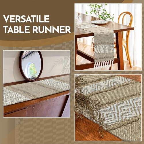 Image of Premium Boho Cotton Table Runner for 4 6 Seater Dining Table |Center Table |Coffee Table|Dining Table|Eating Area|Table Decor(14*72 INCHES)|Beige|SZPR 035