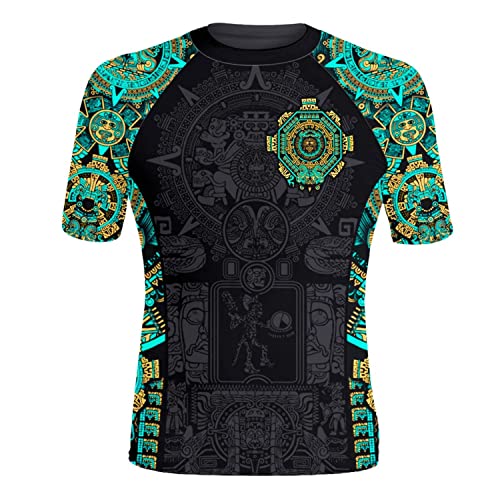 Aztec Rash Guard Shirt Short Sleeves Baselayer Skins Performance Fit Compression MMA BJJ Workout Rash Guard2