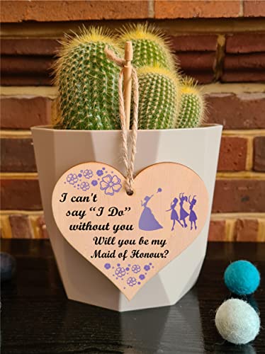 Handmade Wooden Hanging Heart Plaque Gift Will You Be My Maid of Honour Wedding Novelty Keepsake, Purple - Image 4
