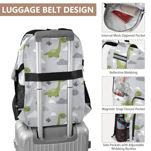 Mochila de viaje para laptop escolar diseño dinosaurio brontosaurio gris 4