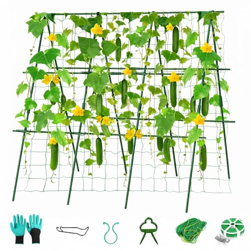 Gurke Rankhilfe im Set Rankhilfe gurken 120cm A-Rahmen Pflanzenhalter für Gurke Rankhilfen für Tomaten Kletterpflanzen Pflanzenstütze für Erbsen & Bohnen Himbeeren Grün