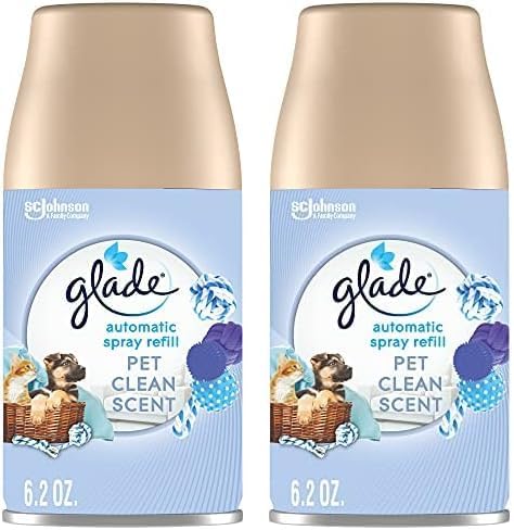 Glade Recambio automático en aerosol, ambientador para el hogar y el baño, aroma limpio de mascotas, 6.2 onzas (paquete de 2)
