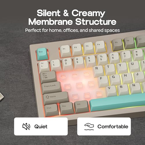 Image of MechLands Aula S102 Membrane Gaming Keyboard with Number Pad, 100% Full Size Layout, USB-C Wired, RGB Backlit, Creamy Silicone Structure, Silent Keyboard for PC Game /Office (Grey)