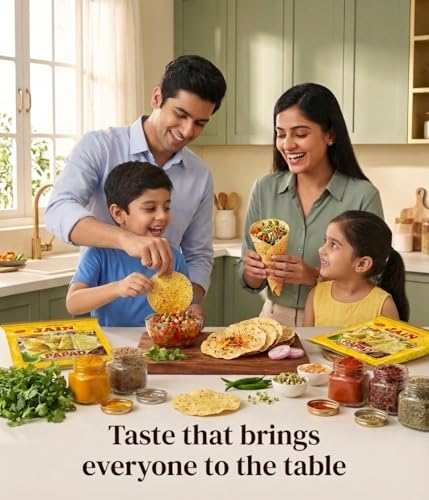 Image of JAIN Papad Moong Dal Special, Strong Masala, 400g, Papad Size-10 Inches, Handmade, Zipper Packing, No Preservatives, Contains 22-24 Papads Per Pack