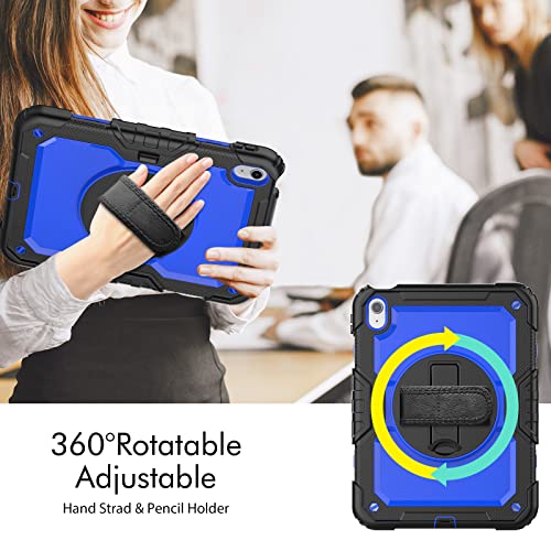 SIBEITU Case for ipad (A16) 11th/ 10th Generation10.9 Inch 2025/2022 with Screen Protector, Heavy Duty iPad Rugged Shockproof Cover with Stand & Strap for iPad 11/10 Gen Case, Blue