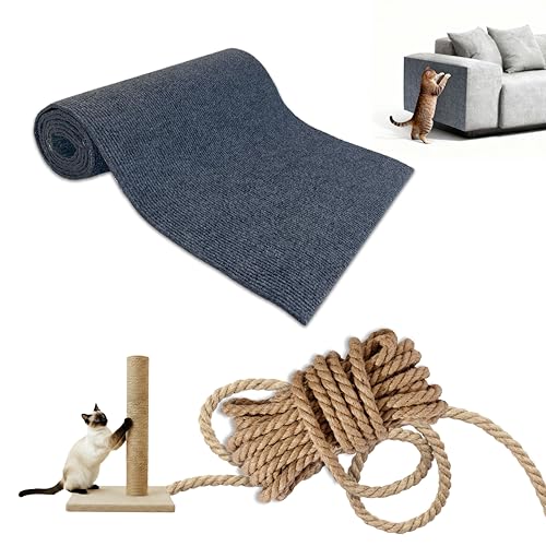 FURVELO® Protector Sofa Gatos arañazo, Rascador Gato de Poliéster 100% Natural y Cuerda 100% de Cáñamo Natural, Arranhador para Gatos 40x200cm | Cuerda para Gatos 6mm x10m