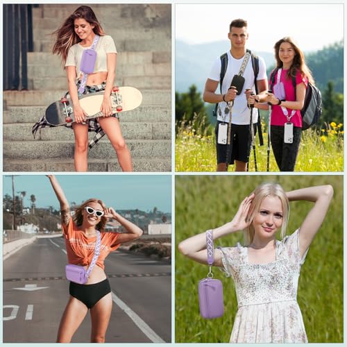 Image of YFWE Clip and Go Strap for Phone with Wallet Crossbody, Adjustable Phone Lanyard with Detachable RFID Wristlet Wallet, Pattern Strap - Purple (L)