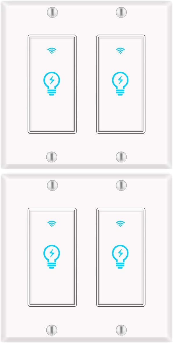 Smart Light Switch, Compatible with Alexa, Google Home IFTTT, App and Voice Control, Timing Function, No Hub Required, Suitable for 2/3/4 Box, Neutral Wire Needs MICMI, 2 Gang 2 Pack