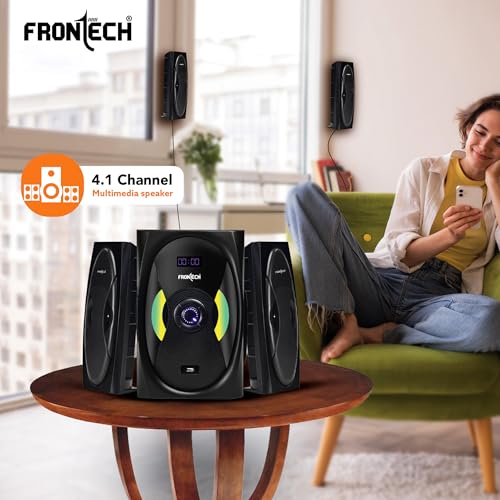Image of FRONTECH SW-0153-4.1 Channel Speaker System | Bluetooth 5.0-90W Output, USB|BT|FM Support|LED Display, Black