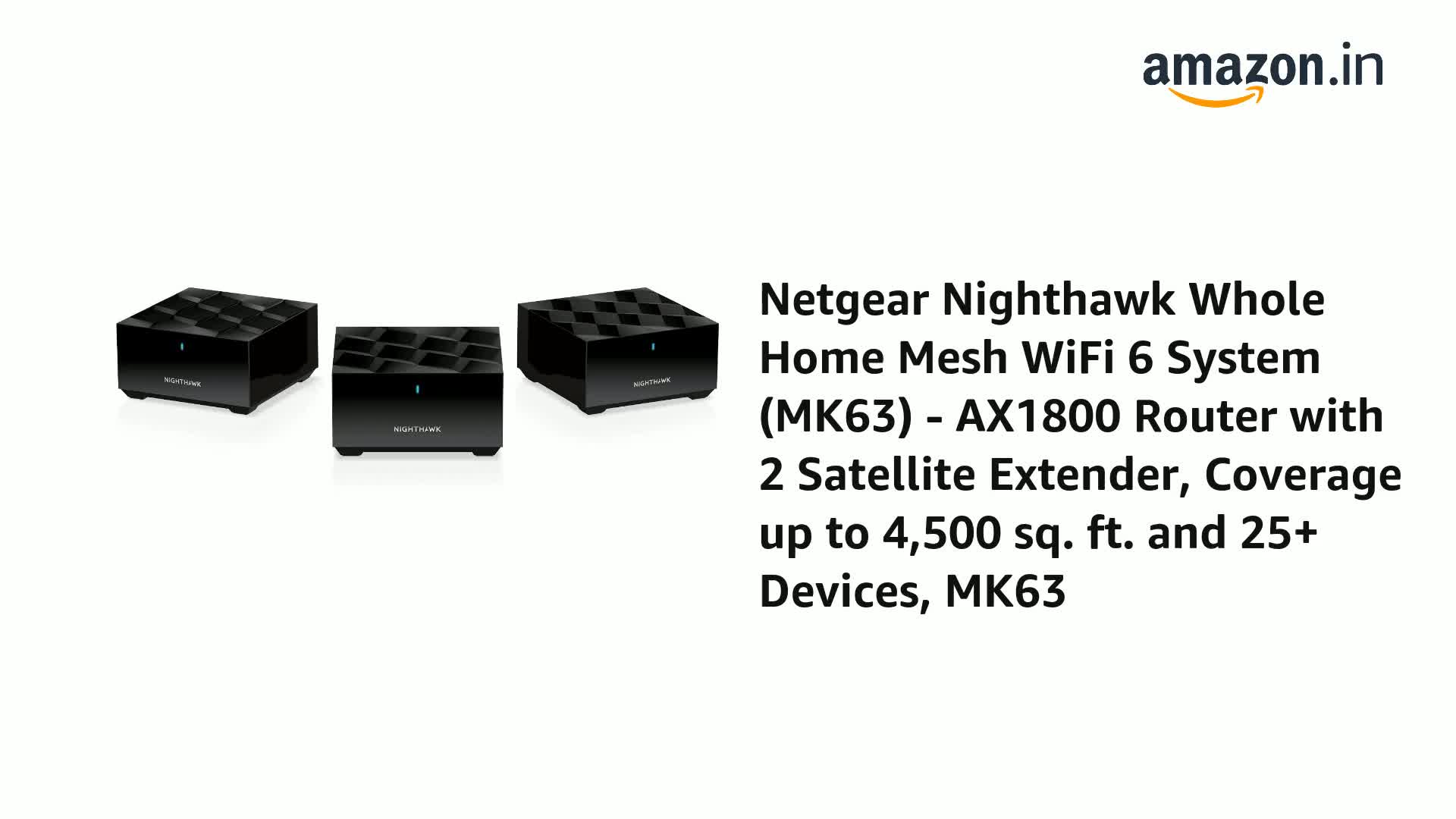 Netgear Nighthawk Whole Home Mesh WiFi 6 System (MK63) - AX1800  