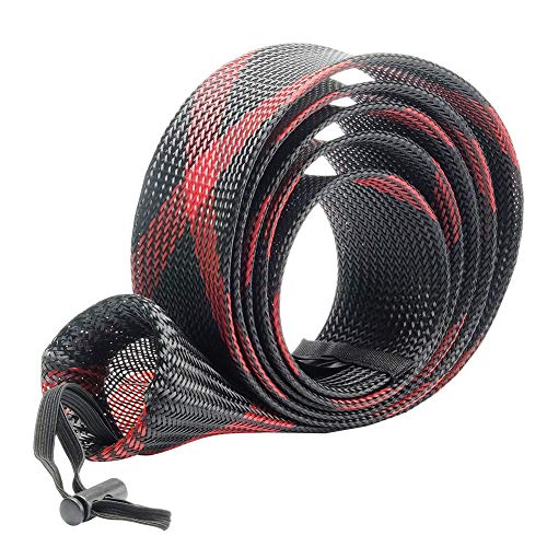 SF Standard Spinning Rod Sock Fishing Rod Sleeve Rod Cover Braided Mesh Rod Protector Pole Gloves Fishing Tools for Spinning Fishing Rod(Black/Red)