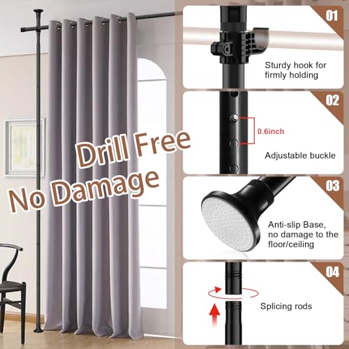 Room Divider Curtain Rod, No Drilling curtain divider for Room Separation, 48 to 72inches(W) 4-10ft (H) Adjustable hanging Room Divider Rod Stand, Floor to Ceiling Room Curtain Divider Black