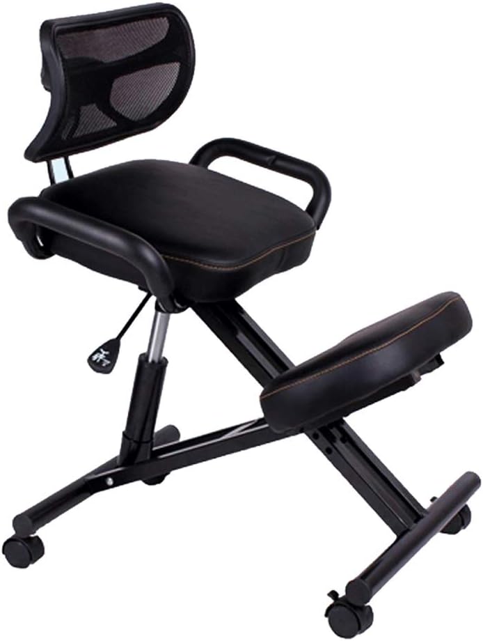 Office Chair Cross Legged Chair，Height Adjustable Ergonomically Designed Knee Chair with Back and Arms Office Kneeling Chair Orthopedic Leather Chair with Caster for Home Office (Color : Blu