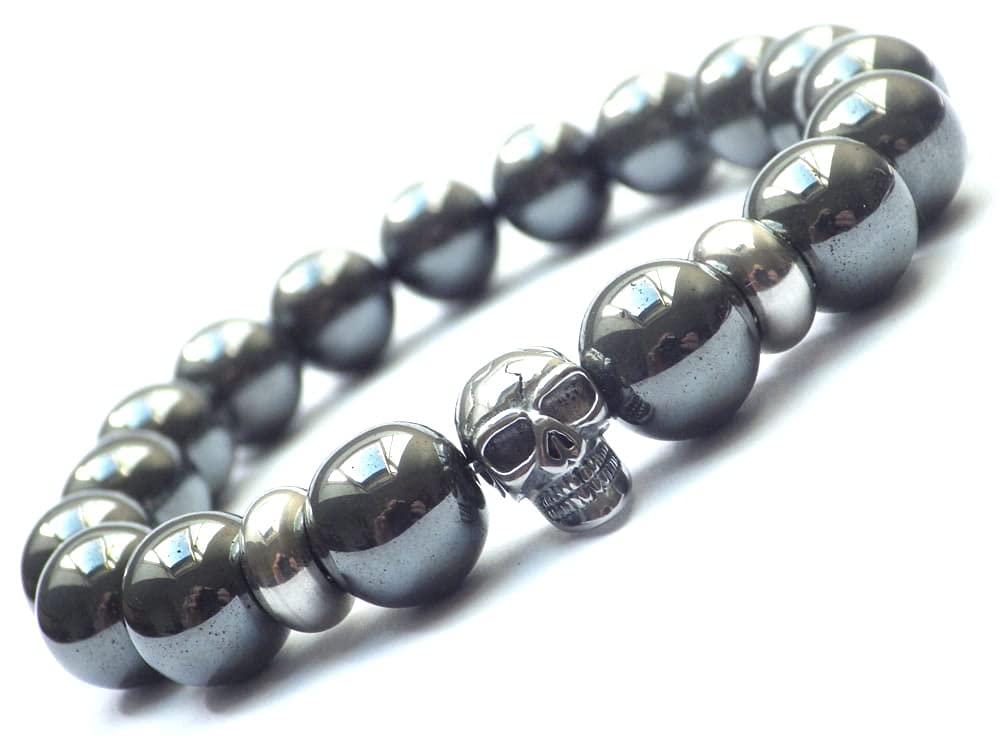 Bracciale uomo Thurcolas gamma Stone Power con cranio in acciaio inossidabile e ematite