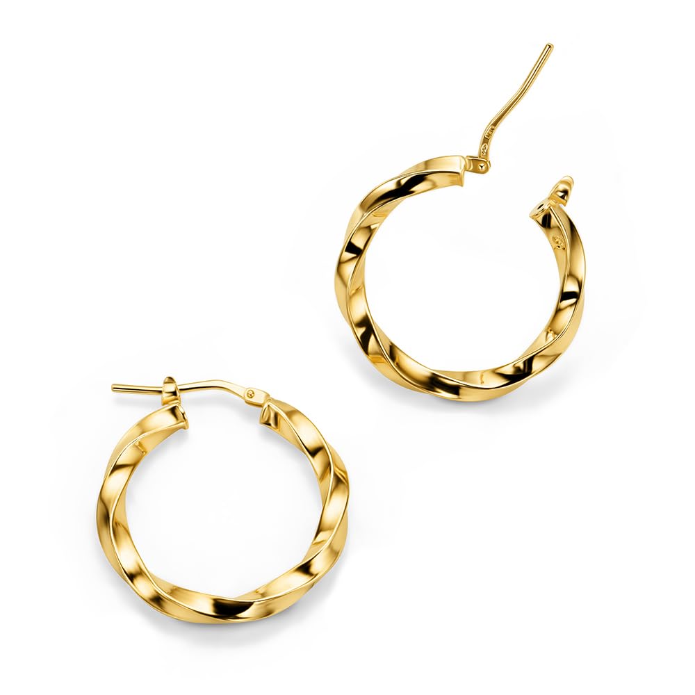 MIORE Schmuck, Ohrringe Silber 925- Silber Vergoldet 18K Gold, Creolen Silber mit Oder Ohne Zirkonia, Gekreuzte Kreolen, Runde Hoops Ohrringe Damen, Ohrschmuck