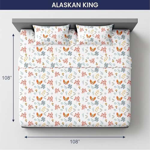 Image of SGI bedding 108 inch W x 108 inch L 4Pc Alaskan King Sheet Set 100% Egyptian Cotton - 600 Thread Count, Fits 15 inch Deep Pocket - Soft Breathable Oversized Sheets, for Extra Large Beds - Butterfly Garden