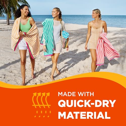 Kaufman - Colorful Racing Striped Beach & Pool Towel - Extra Large Beach Towel - Soft & Absorbent 100% Cotton Towels - Assorted Colors - 30" x 60" - 4 Pack4