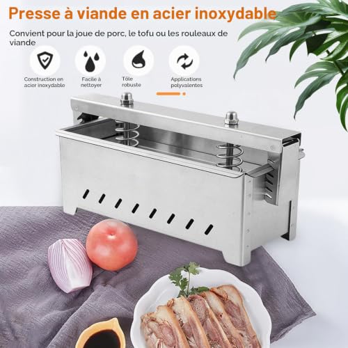 Zephviora Presse-tofu en acier inoxydable, presse à jambon, presse à viande avec plaque de fond amovible, pression réglable, outil de presse-viande pour steak, poulet, porc, rectangulaire – vue 9