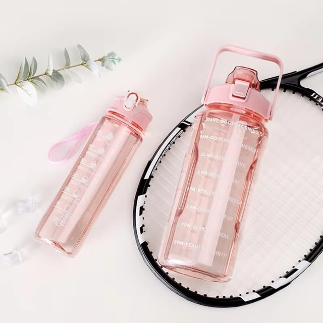 Image of Set of 3 Transparent Water Bottle 2000ML, 900ML, 300ML with Motivational Time Marker | Leak Proof&Break-Proof | Best Usage For Office /School /Gym /Travel Water Bottle