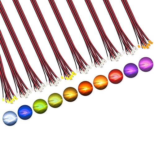 DiCUNO Micro SMD LED pre-cableado, 0805 pre-soldado mini-pestañas para el bricolaje, proyectos de ciencia, la longitud del cable 16 cm, 10 colores, paquete de 100